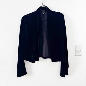 Eileen Fisher Black Velvet Open Front Cropped Jacket Blazer Women's Size S